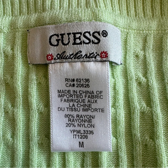VTG Guess Y2K Knit Sweater Sz M Green Preppy Brat 90s Bodycon Wide Neck Pullover - Picture 9 of 10